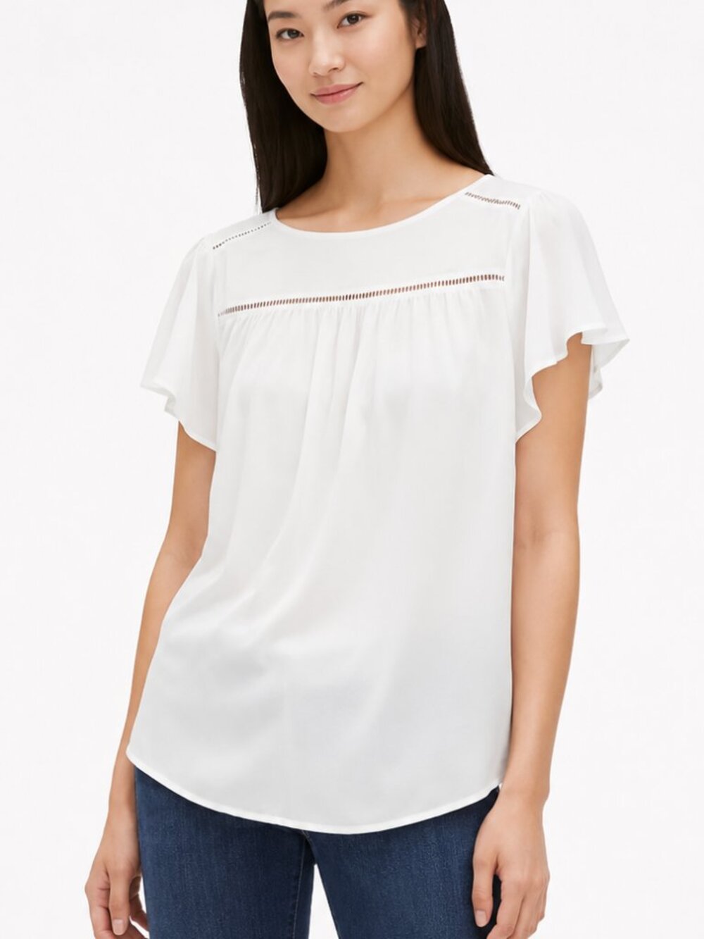 Banana Republic Factory White Sheer Flutter Short Sleeve Blouse Size XS